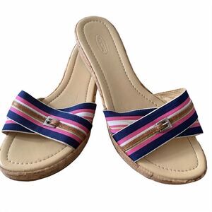 Talbots Pink/Blue Stripe Cork Preppy Wedge Sandals